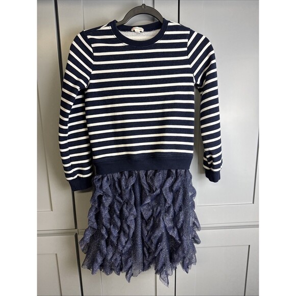 Crewcuts Girls 10 Navy Blue Sweater Dress Tulle Skirt‎ Shimmer Long Sleeve Knee - Picture 1 of 7